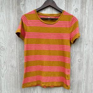 J Crew Basic Tee Striped Pink and Dark Tan Size Medium